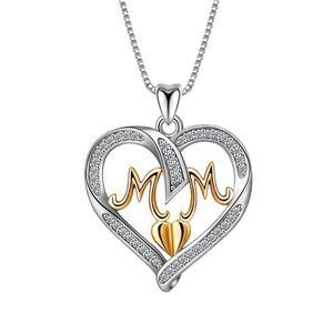 925 Sterling Silver Heart Love MOM Pendant Necklac